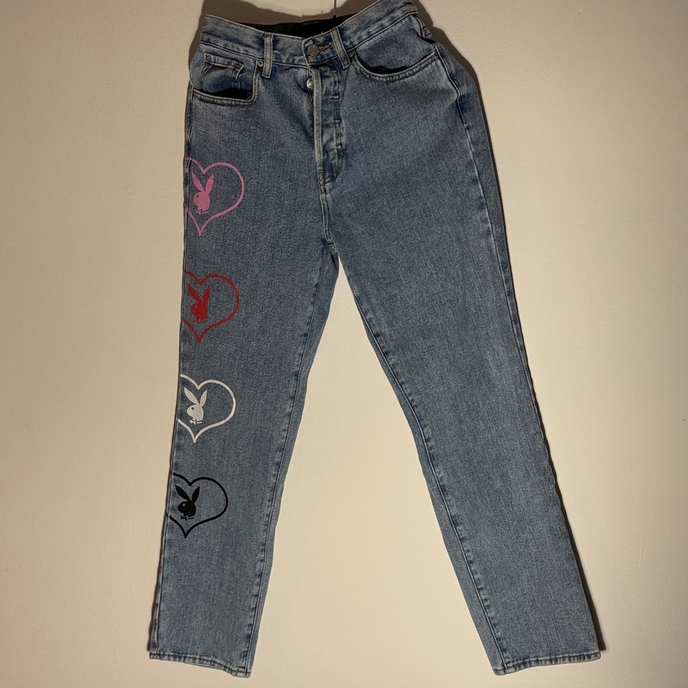 Playboy by PacSun WOMEN'S BAGGY BUNNY HEART DENIM PANTS AMORE